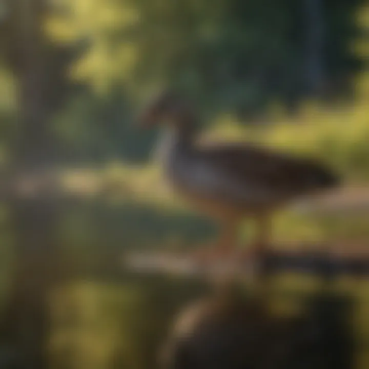 A serene lake surrounded by migratory waterfowl