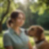 A serene moment between a dog and its owner in a lush park setting