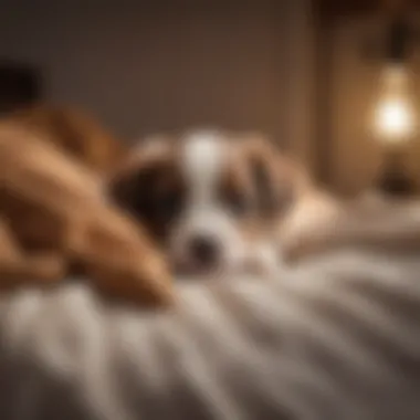 Cozy sleeping puppy in a comfortable bed