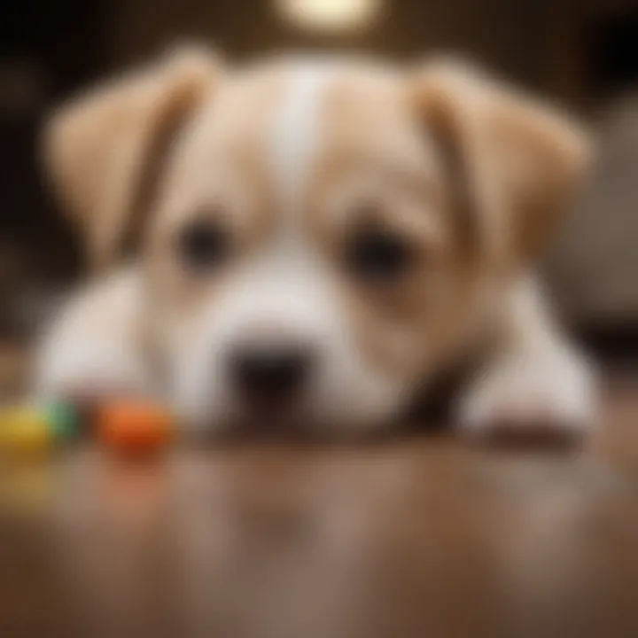 Puppy playing with toys before bedtime