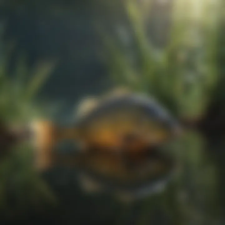 Bluegill fish among aquatic vegetation