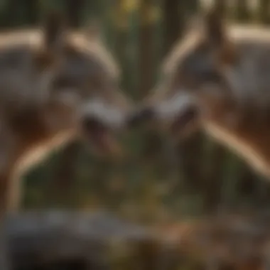 Social Dynamics of a Wolf Pack A close-up of a wolf pack interacting, showcasing their social bonds