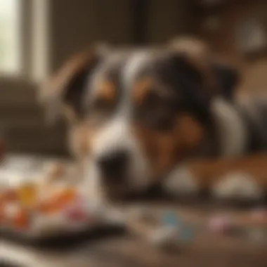 An array of antibiotic medications for dogs on a table.