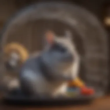 Variety of chew toys and accessories in a chinchilla cage