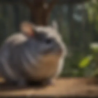 Chinchilla enjoying a natural habitat simulation inside a cage
