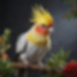 A vibrant cockatiel perched on a branch, showcasing its colorful plumage