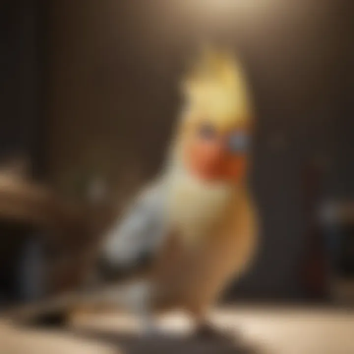 A serene scene of a cockatiel enjoying its time in a sunlit space