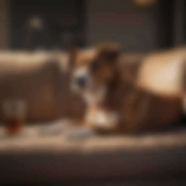 Dog relaxing comfortably on a couch