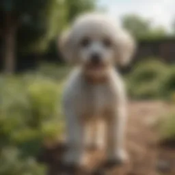 Bernard Poodle puppy playing in the garden