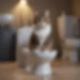 Cat using a toilet training system with ease.