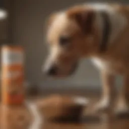 A dog looking at a bowl of hypoallergenic food