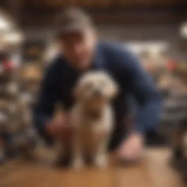 Owner Selecting Hat for Dog Dog owner choosing a hat for their pet in a pet store