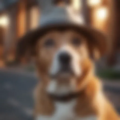 Stylish dog wearing a fashionable hat outdoors