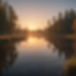 Tranquil lake view at sunrise, perfect for fishing