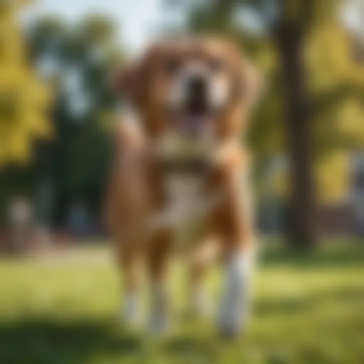 A happy dog playing in a park after using a flea collar