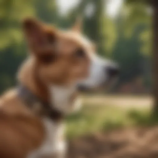 A dog wearing a flea collar in a sunny outdoor setting
