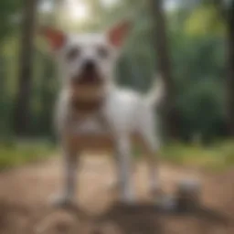A dog receiving topical flea treatment outdoors.