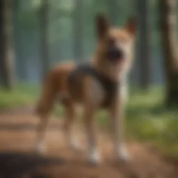 A dog wearing a hind leg support harness