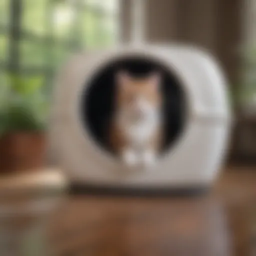 A modern kitty litter box featuring advanced odor control technology.