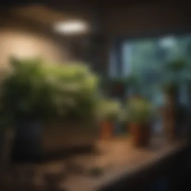 A well-designed indoor gardening setup showcasing LED grow lights in action.