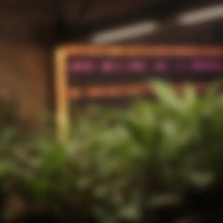 Close-up of LED grow light spectrum chart highlighting optimal wavelengths for plant growth.