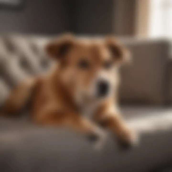 Medium-sized dog breed resting peacefully on a couch