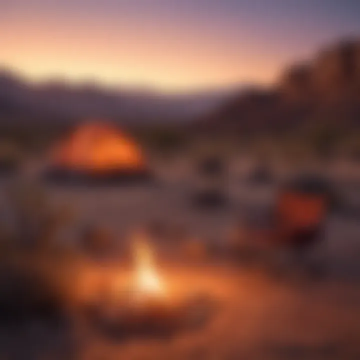 Vibrant sunset over the desert landscape, perfect for camping