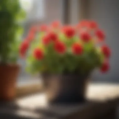 Lush Potted Geraniums Under Bright Sunlight