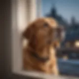 A dog looking out the window, displaying signs of anxiety when left alone.