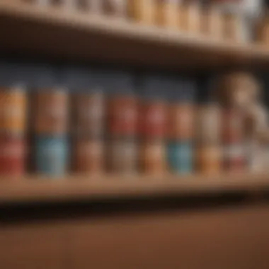 A collection of various puppy kibble brands lined up on a shelf.