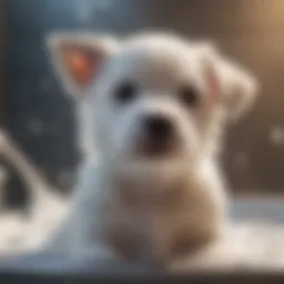 White puppy enjoying a bath
