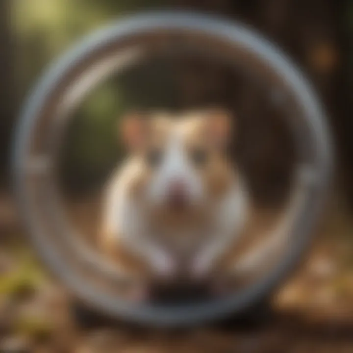 Hamster happily using a quiet wheel in its habitat