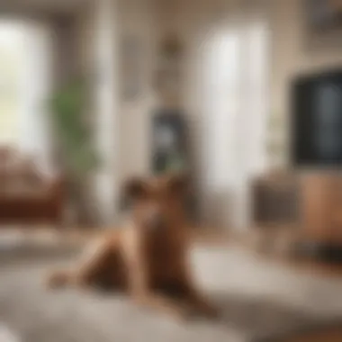 A cozy living room with a pet-friendly air purifier in action, ensuring clean air