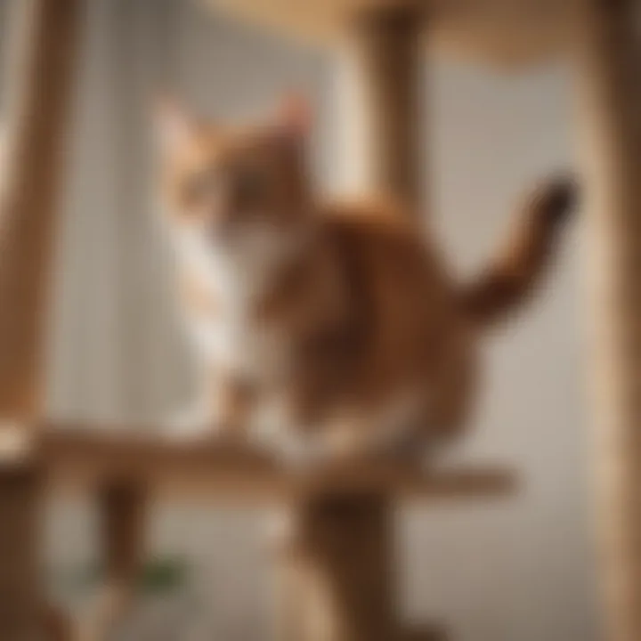 An agile cat playing on a multi-level small cat tree