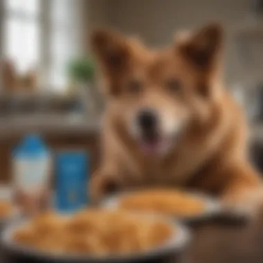 A happy dog enjoying a meal of Blue Buffalo gluten-free food
