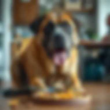Healthy large breed dog enjoying food