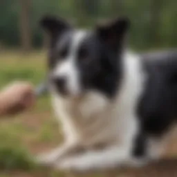 Border Collie being brushed with a slicker brush