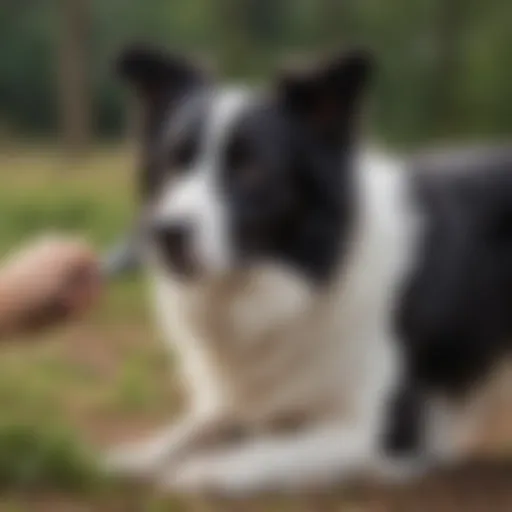 Border Collie being brushed with a slicker brush