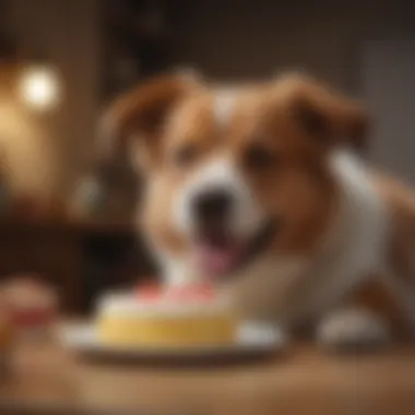 Happy dog enjoying a slice of cake