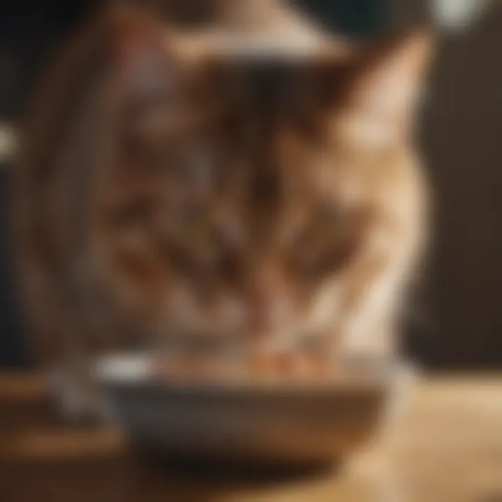 Close-up of cat enjoying a meal from a bowl