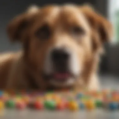 A curious dog looking at jellybeans