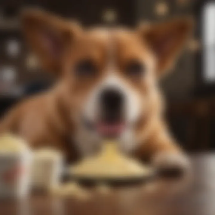 A dog enjoying a treat with a small amount of mayonnaise