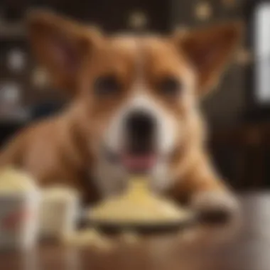 Dog Enjoying a Mayo Treat A dog enjoying a treat with a small amount of mayonnaise