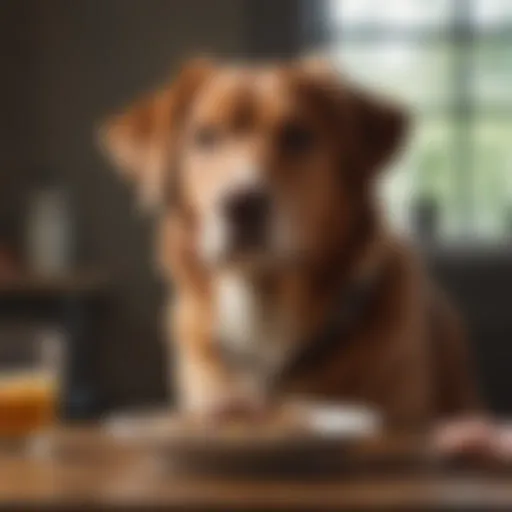 A healthy dog with a shiny coat enjoying a meal