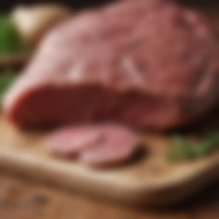 Close-up of raw chicken liver on a wooden cutting board