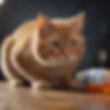 A curious cat investigating a bottle of Pedialyte