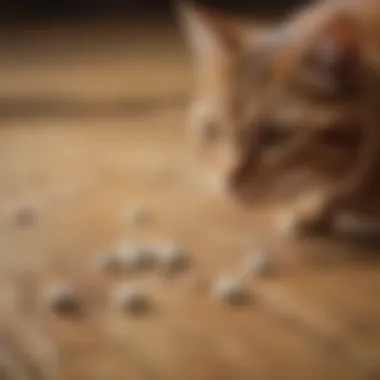 A close-up view of cat flea pills on a wooden surface