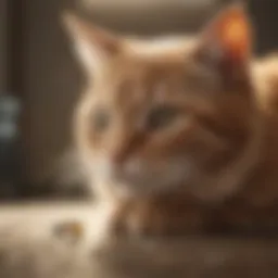 A cat receiving flea treatment