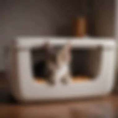 Cat comfortably using a litter box with non-sticking litter