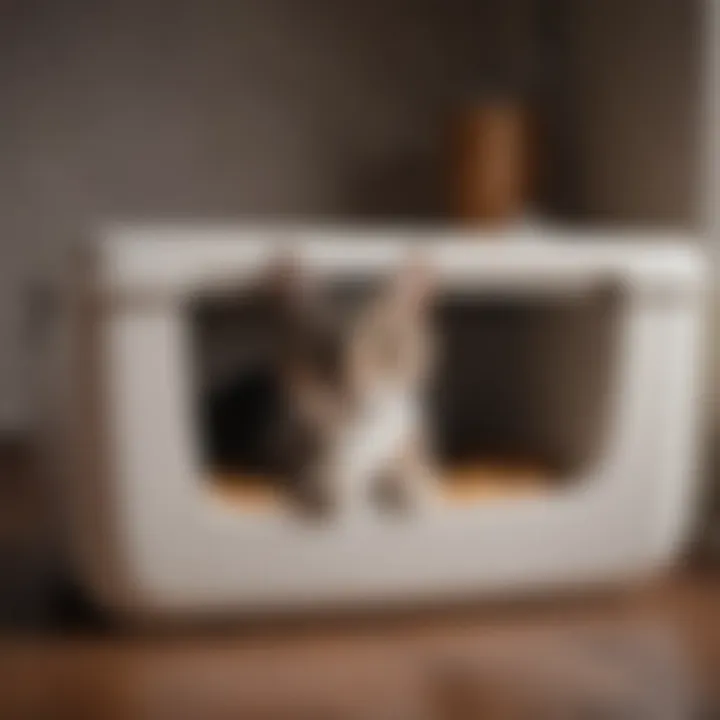Cat comfortably using a litter box with non-sticking litter